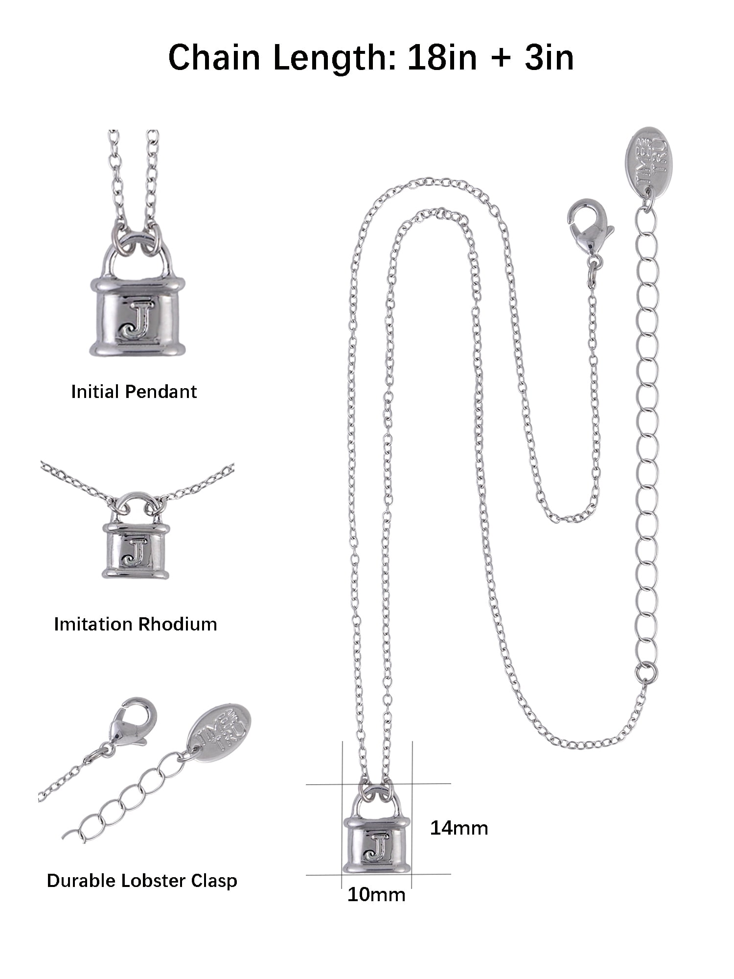 Time and Tru Silvertone Padlock Initial "J" Necklace