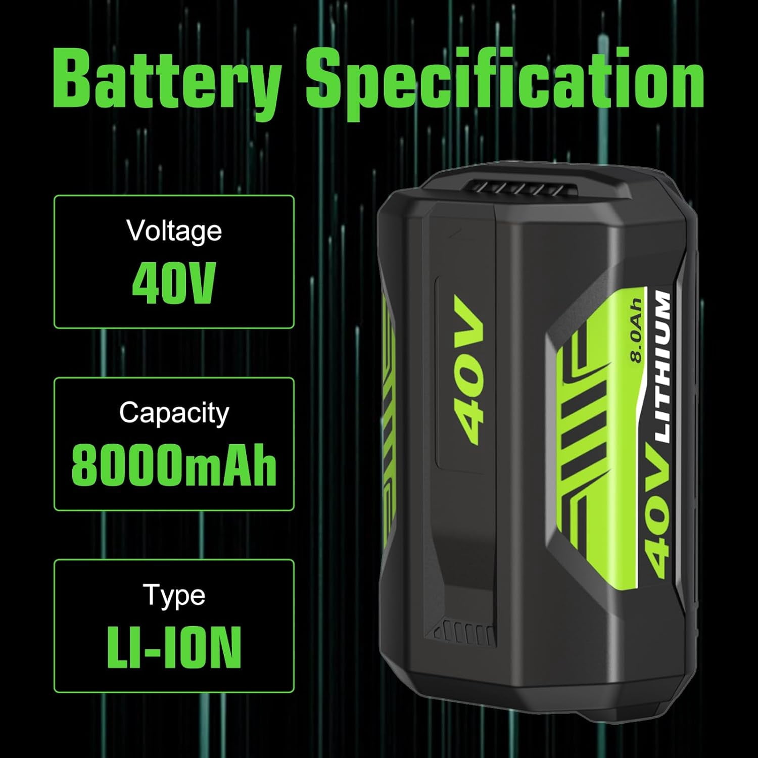 8.0Ah Lithium Replacement for Ryobi 40V Battery Compatible with Ryobi Battery 40V OP4060 OP4015 OP4026 OP40201 OP40261 OP4030 OP4040 OP4050 OP40501 OP40601 (1 PACK)