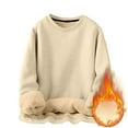 thumbnail image 4 of Fshiont Mens Crewneck Thermal Shirts Sherpa Lined Sweatshirts Winter Warm Soft Fleece Long Sleeve Thick Pullover Tops Beige S, 4 of 6