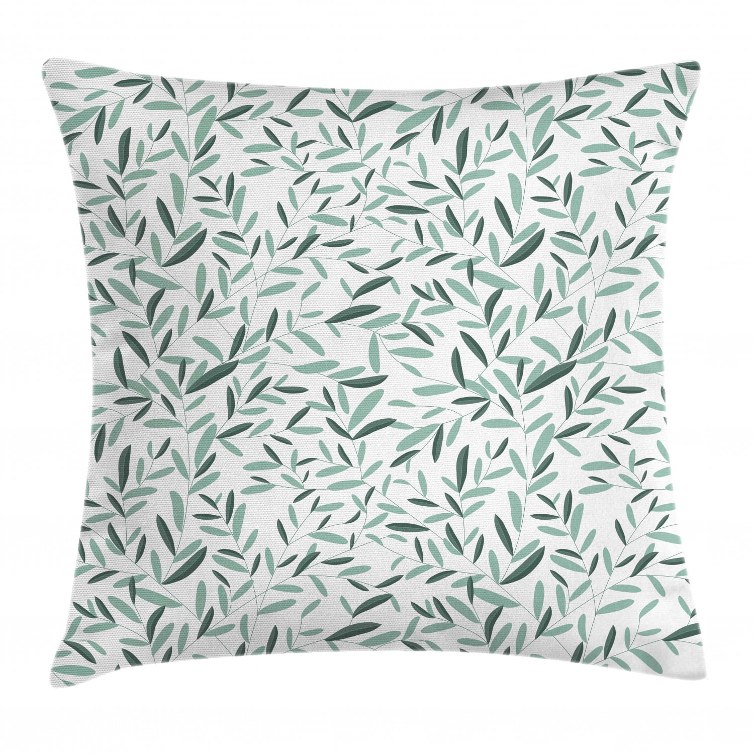 Sage Throw Pillow Cushion Cover, Pattern with Leaves Environment Nature