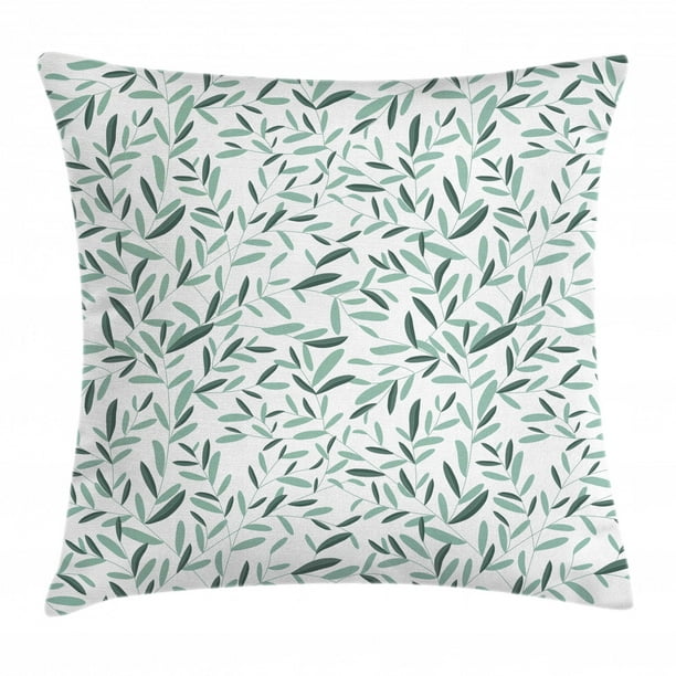 Sage Throw Pillow Cushion Cover, Pattern with Leaves Environment Nature