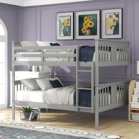 CoSoTower Full Over Full Bunk Bed With Ladder For Bedroom, Guest Room Furniture-Gray