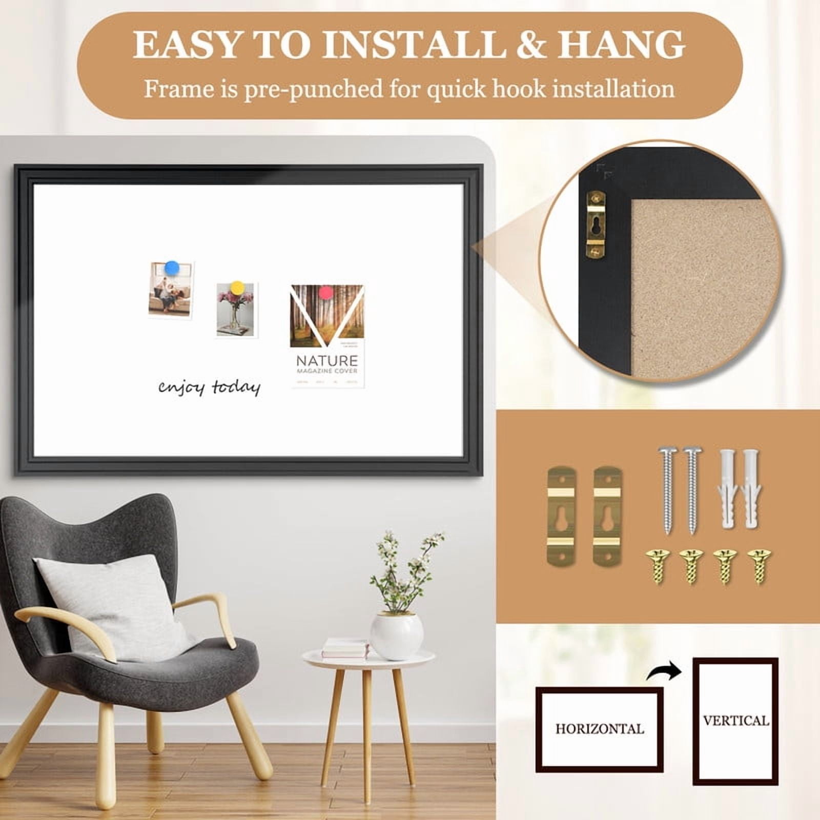 DOLLAR BOSS Large Magnetic White Board Dry Erase Board for Wall with Real Wooden Frame, 36" x 24", Wall Mount, Includes 4 Color Markers, Eraser and 4 Magnets,Home Office Products, Black Frame