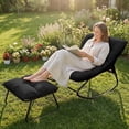 thumbnail image 2 of ELPOSUN Outdoor Papasan Rocking Chair, Oversized Cushioned Lounge Chair with Ottoman and Sturdy Metal Frame, Patio Egg Rocker for Balcony Backyard Porch Bedroom, Black, 2 of 8