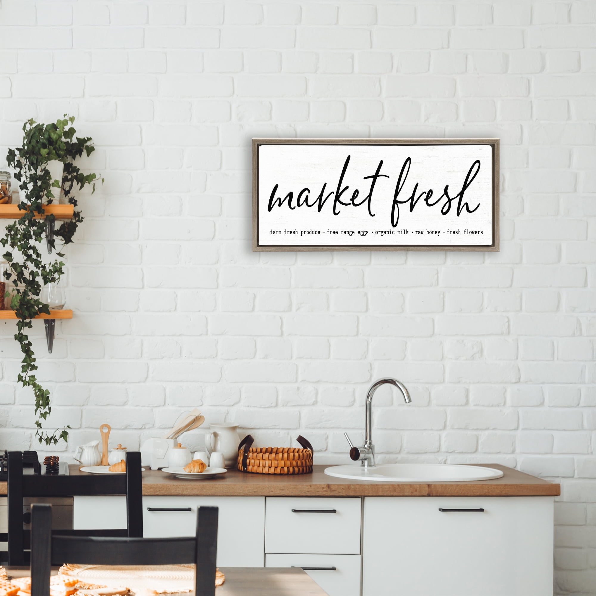 Market Fresh Organic Brown Framed Floater Canvas Wall Art, design by Lettered and Lined