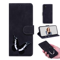 Dteck Case for Samsung Galaxy A13 5G,Magnetic Leather Butterfly Pattern Case Card Pocket Kickstand Wallet Hybrid Rubber Cover,Black