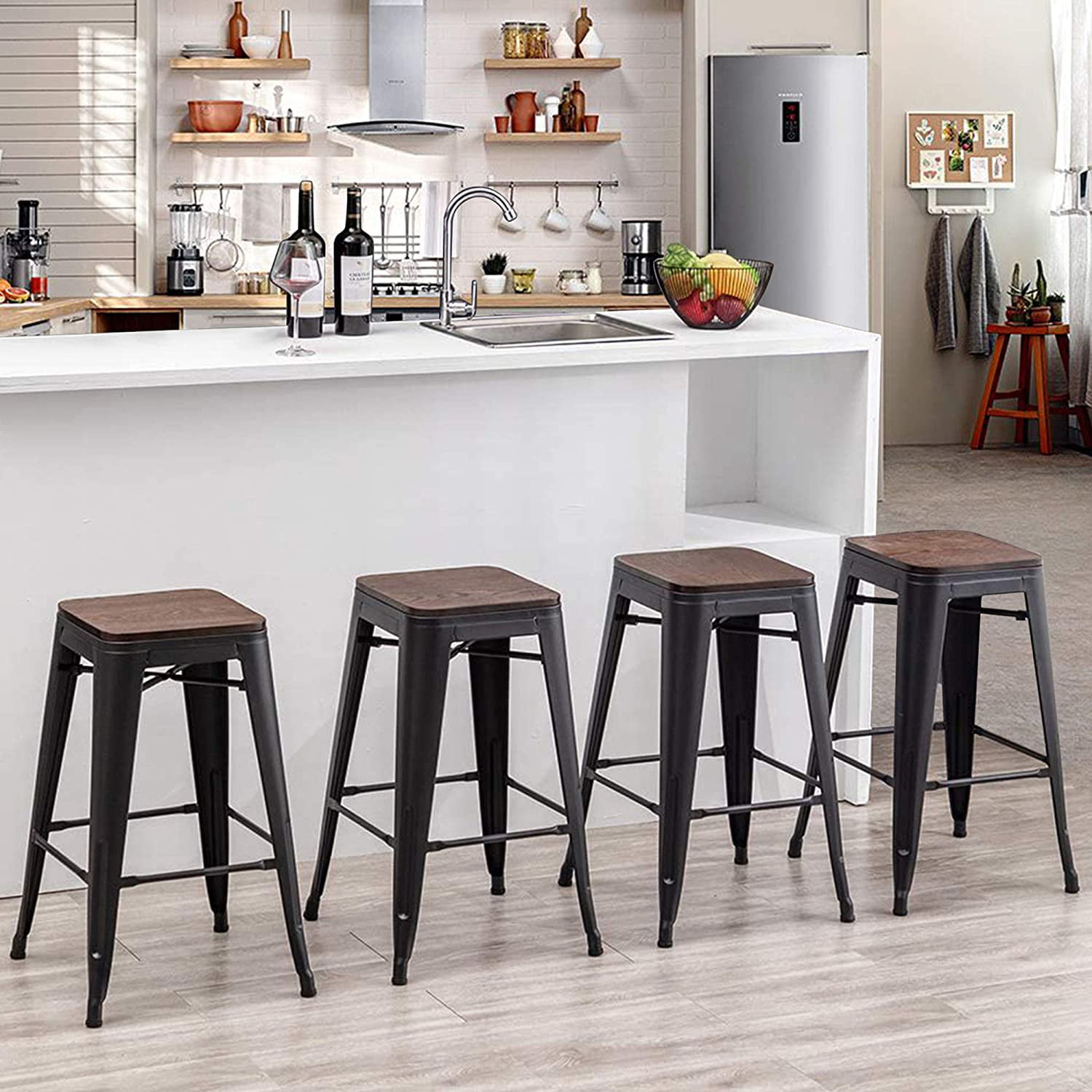 Tolix Industrial Breakfast Bar Stool Table Set w/4X Metal Kitchen Counter Chairs 