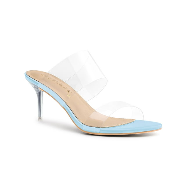 BLISSFUL STEP Women's Clear Slide Stiletto Heels Open Toe Slip On Sandals Sky Blue 9