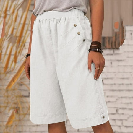 eczipvz Workout Shorts Womens Womens Sweat Shorts Casual Summer Shorts Elastic Comfy Shorts High Waist Pockets White XXL