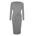 thumbnail image 4 of Long Sleeve Midi Dresses for Women Loose Crew Neck Casual Belted Waist Dress 2025 Fall Business Office Pencil Dress, 4 of 4