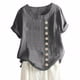 thumbnail image 2 of Blusa De Lino Camisa De Manga Corta Suelta Cuello Redondo Mujer Top De Verano, Gris, L Inevent AP001856-07, 2 of 5