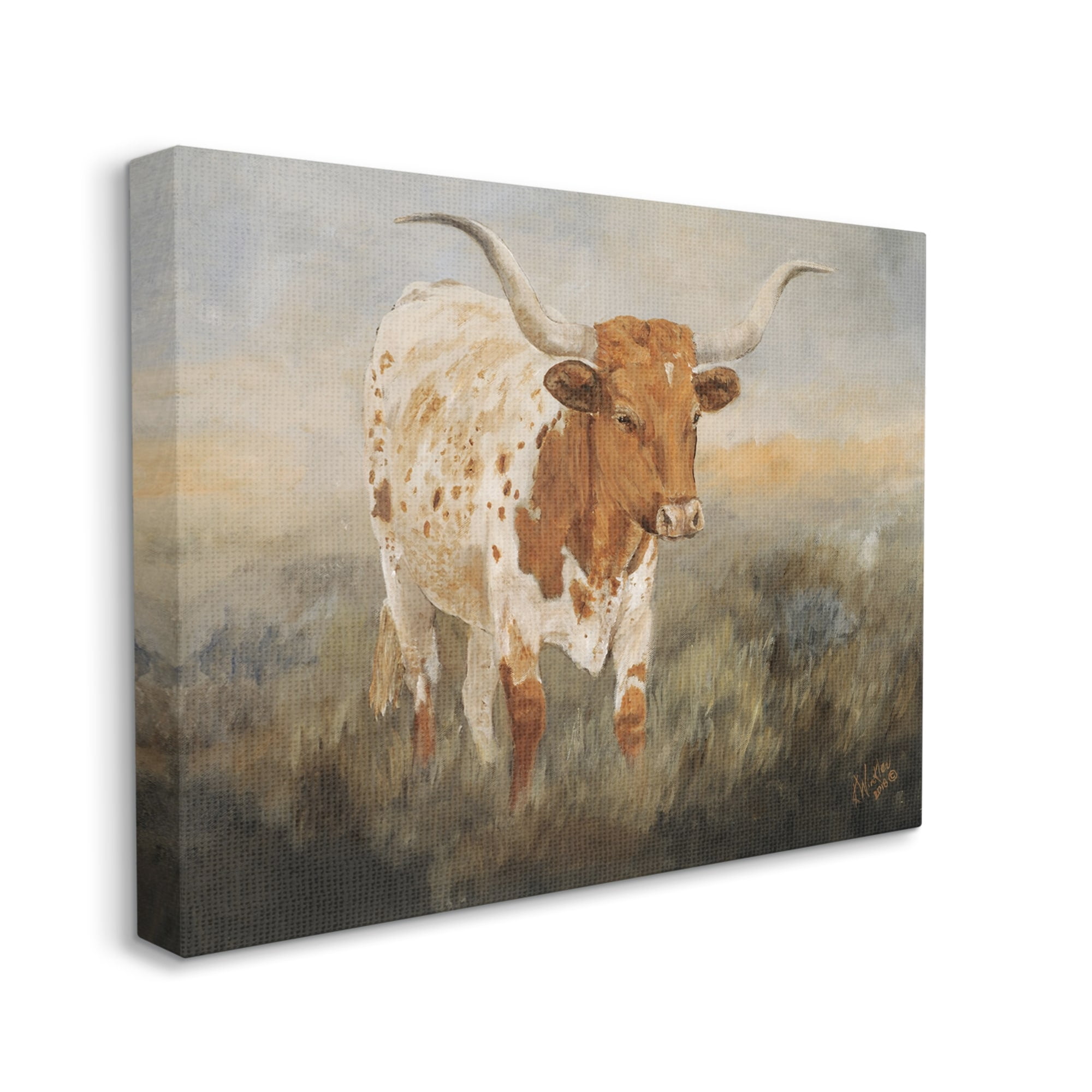 Stupell Industries Longhorn Cattle Grazing Animals & Insects Painting Gallery Wrapped Canvas Print Wall Art