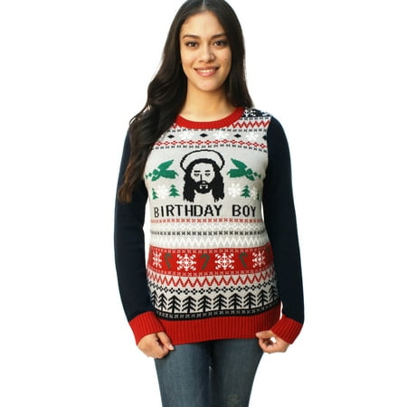 Ugly Christmas Sweater Women's Jesus Birthday Boy Pullover