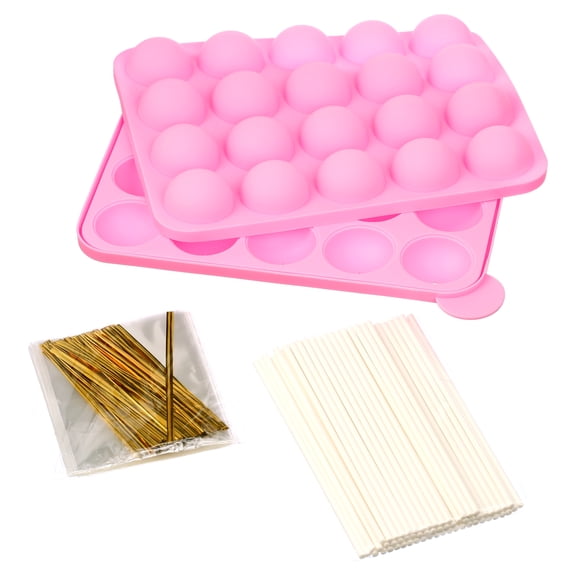 HYCSC 20 Cavity Silicone Cake Pop Mold Kits - Cake Pop Tray with 60pcs Cake Pop Sticks, Bags, Twist Ties, Great for Cake Pop Maker, Lollipop Mold, Cake Pop and Chocolate