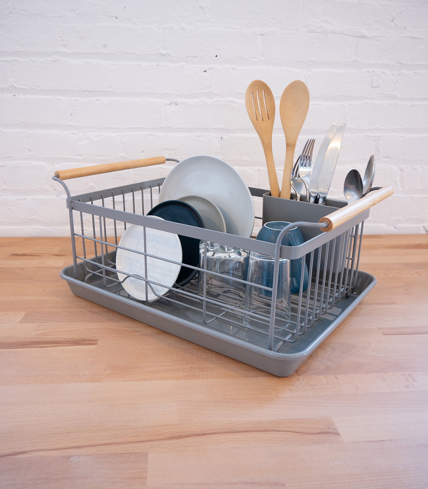 Grey Dish Rack with Cutlery Holder – Thyme&Table