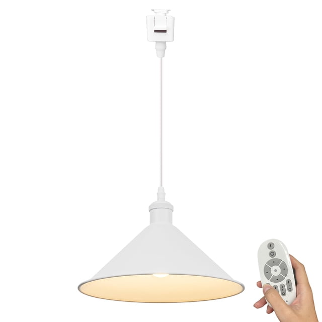 FSLiving TX Control Smart LED Dimmable Bulbs J-Type Track Light Pendants Restaurant Modern White Shade Cone Shape, Ceramic Socket Juno Track Mounted for Kitchen Island Bar Counter, 1 Light