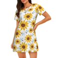 thumbnail image 4 of Salouo Sunflowers Print Short Sleeve Sleepshirt for Womens Comfy Nightgown Scoopneck Cute Nightdress Ruffle -Medium, 4 of 5