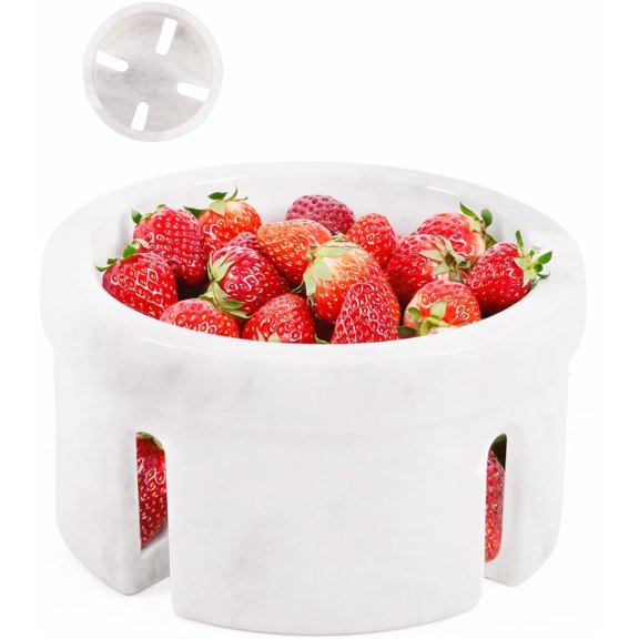 Elborse Marble Berry Bowl 5.5" inches Handmade Round White Stone Berry Colander Container Basket with Holes for Kitchen Counter & Table Decor
