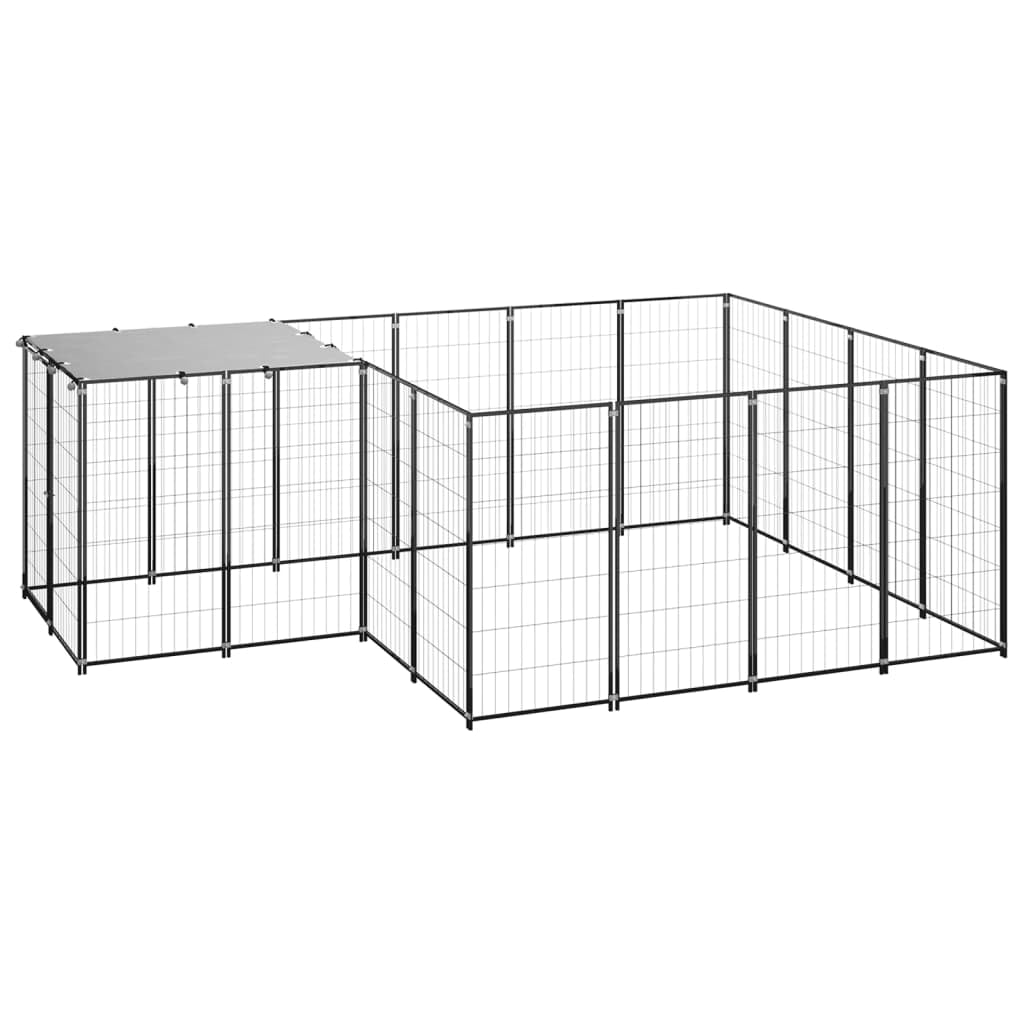 vidaXL Dog Kennel Steel Outdoor Puppy Enclosure Cage Black/Silver Multi