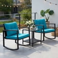 thumbnail image 6 of Topcobe Cushioned Patio Rattan Seating Rocking Chair Glass Table Set 3 Pieces with Steel Frame Furniture, Black, 6 of 8