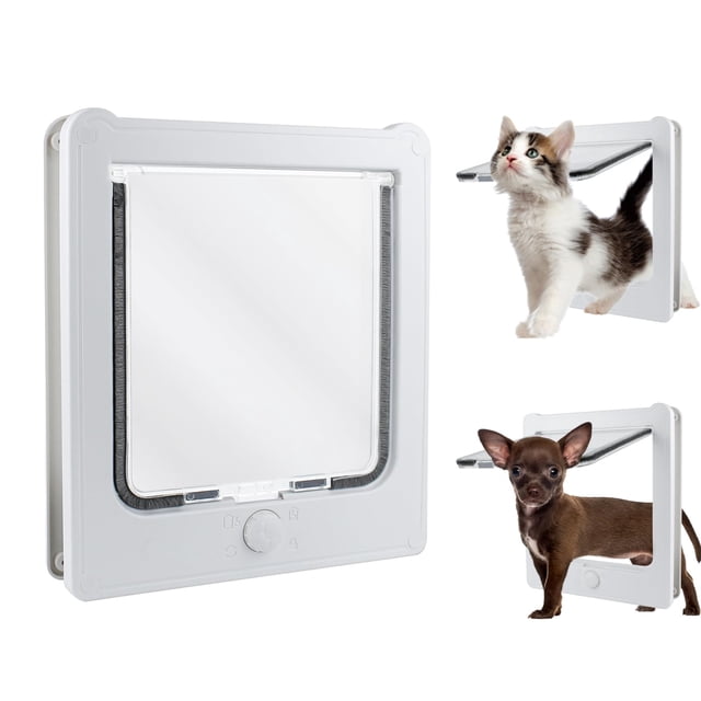 Puerta para gatos con 4 modos de conmutación, bloqueo para puerta interior, puerta pequeña para gatos con imanes para puerta interior, color blanco