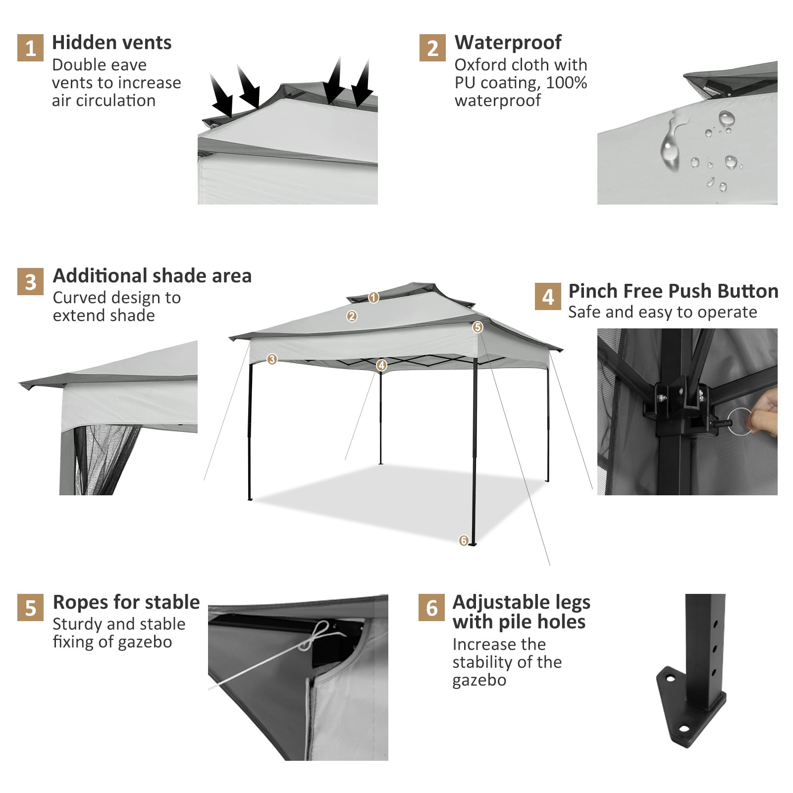 COBIZI 11x11 Pop up Gazebo Outdoor Canopy Gazebo Patio Gazebo with Mosquito Netting Canopy Shelter with 121 Square feet of Shade for Poolside, Garden, Party and Backyard, Gray(Upgraded)