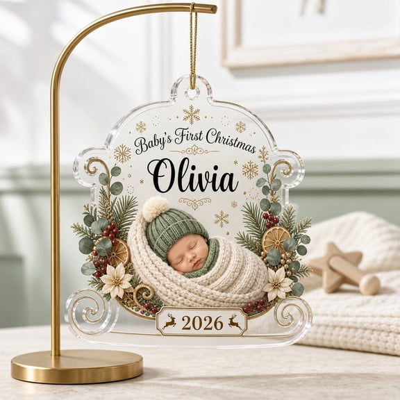 Personalized Ornament First Christmas Acrylic Sleigh Tree Keepsake