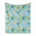 thumbnail image 1 of Tropical Soft Flannel Fleece Throw Blanket, Composition of Fruits Smoothies Palm Leaves, Cozy Plush for Indoor and Outdoor Use, 60" x 80", Pale Blue Mustard Green, by Ambesonne, 1 of 5