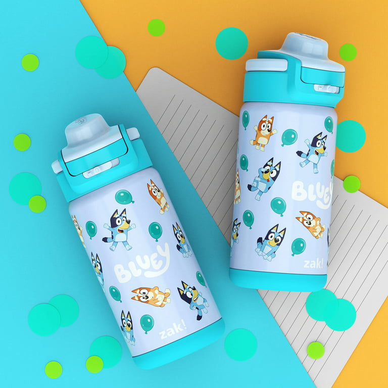 BUZIO Kids Water Bottle for School with Double Straw Lids and a Carrying  Pouch, 14oz Insulated Stainless Steel Reusable Tumbler, Leak Proof Cute  Metal
