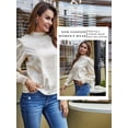 thumbnail image 6 of STARVNC Women Stand Collar Print Puff Long Sleeve Smocked Blouse, 6 of 7