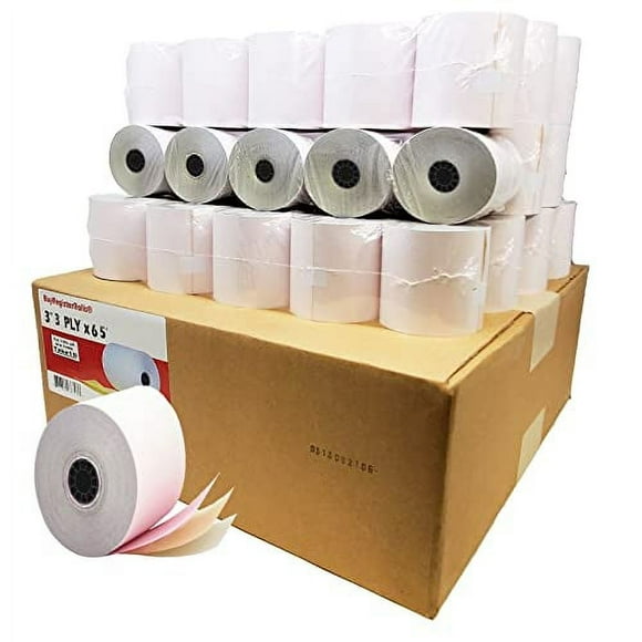 3-ply 3" inch 65' Feet (50 Rolls) White/Canary/Pink Carbonless Kitchen Paper 50 Rolls TMU 220 BuyRegisterRolls (3-ply 3" inch 65' Feet)