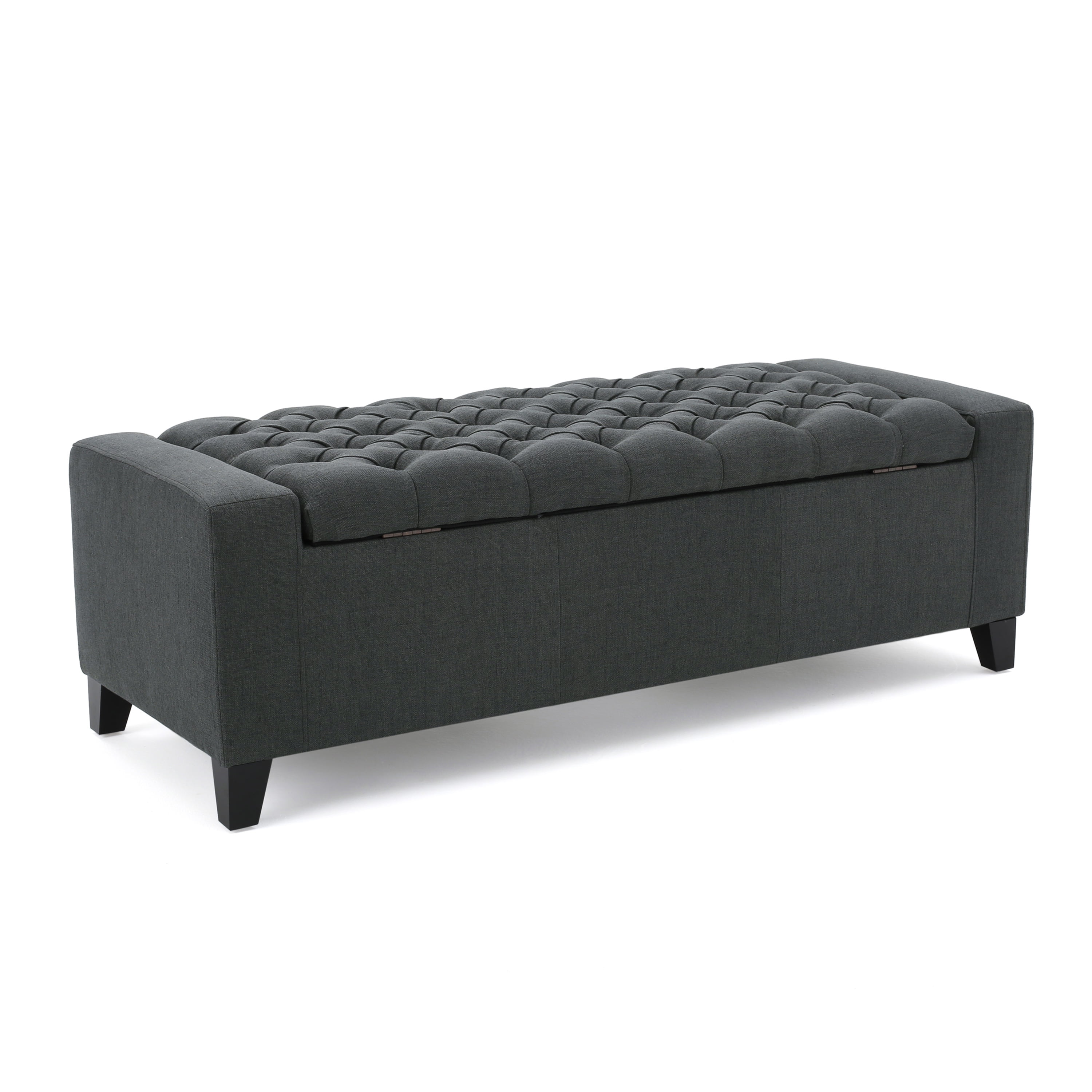 Noble House Hannah Dark Grey Fabric Storage Ottoman