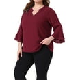 thumbnail image 4 of Agnes Orinda Plus Size Tops for Women Dressy 3/4 Bell Sleeve Blouses Double Layered Chiffon Work Tunic Shirts 1X Burgundy, 4 of 6
