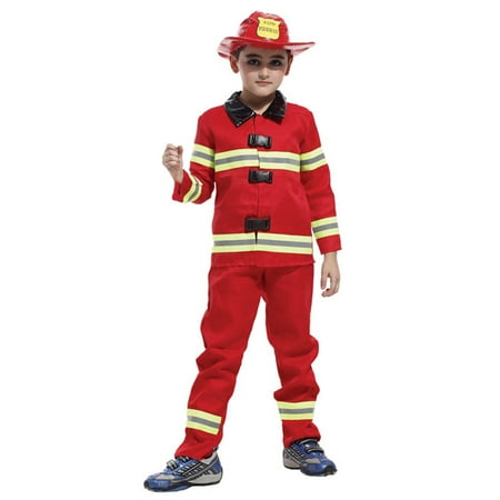 Kids' Fireman Costume Set with Uniform & Hat, M
