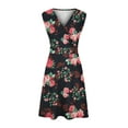 thumbnail image 3 of Clearance-Sale Summer Dresses for Women 2023 Plus Size Sleeveless Printing Floral Pattern Dress V-Neck Maxi Loose Fit Daily Casual Elegant Bohemian Homecoming A-Line Swing Hem Ruched Dress with Pocket, 3 of 4