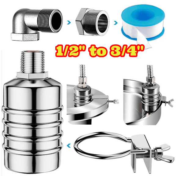 1/2" to 3/4'' Stainless Steel Float Valve, Fully Automatic Water Valve, Water Level Control Switch for Tank Pool Livestock Troughs