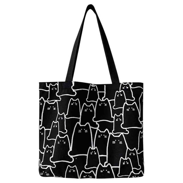 Bolsa Tote de Lona con Diseño de Gato y Cierre, Reutilizable y Resistente, Bolsa para Escuela, Trabajo y Compras