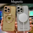 thumbnail image 4 of for iPhone 13 Pro Max Case Magnetic Glitter [ Compatible with MagSafe ], Bling Love Heart Clear Phone Case, Camera Protection Sparkly Plating Slim Soft Back Cover for Women Girls - Gold, 4 of 10
