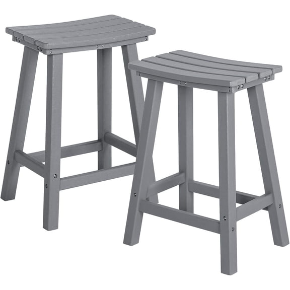 NALONE 24 Inch Outdoor Bar Stools Set of 2, HDPE Bar Chairs with Footrest, Weather Resistant Barstools Outside Bar Height Stools for Bar, Kitchen Counter, Yard, Balcony (Grey, 24'' Set of 2)