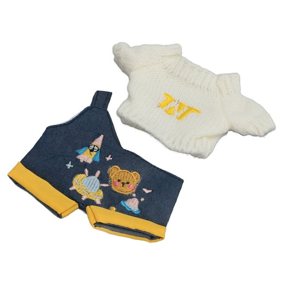 Plush Doll Overalls Sweater, Plush Doll Clothes Playful Bear Pattern Gentle Non Damage Long Lasting for Collection White