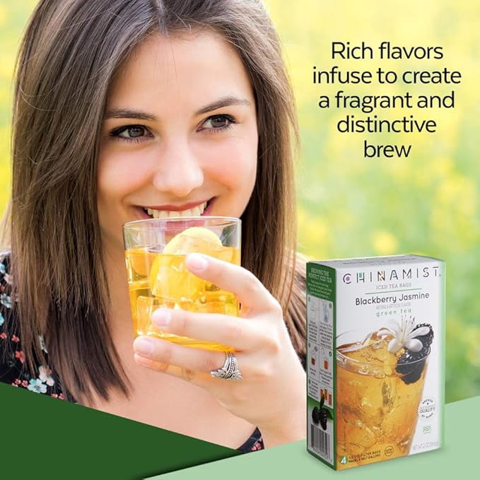 China Mist Naturally Flavored Blackberry Jasmine Iced Tea Bags, 4-Count Box, 6-Pack (Each Bag Yields 1/2 Gallon)