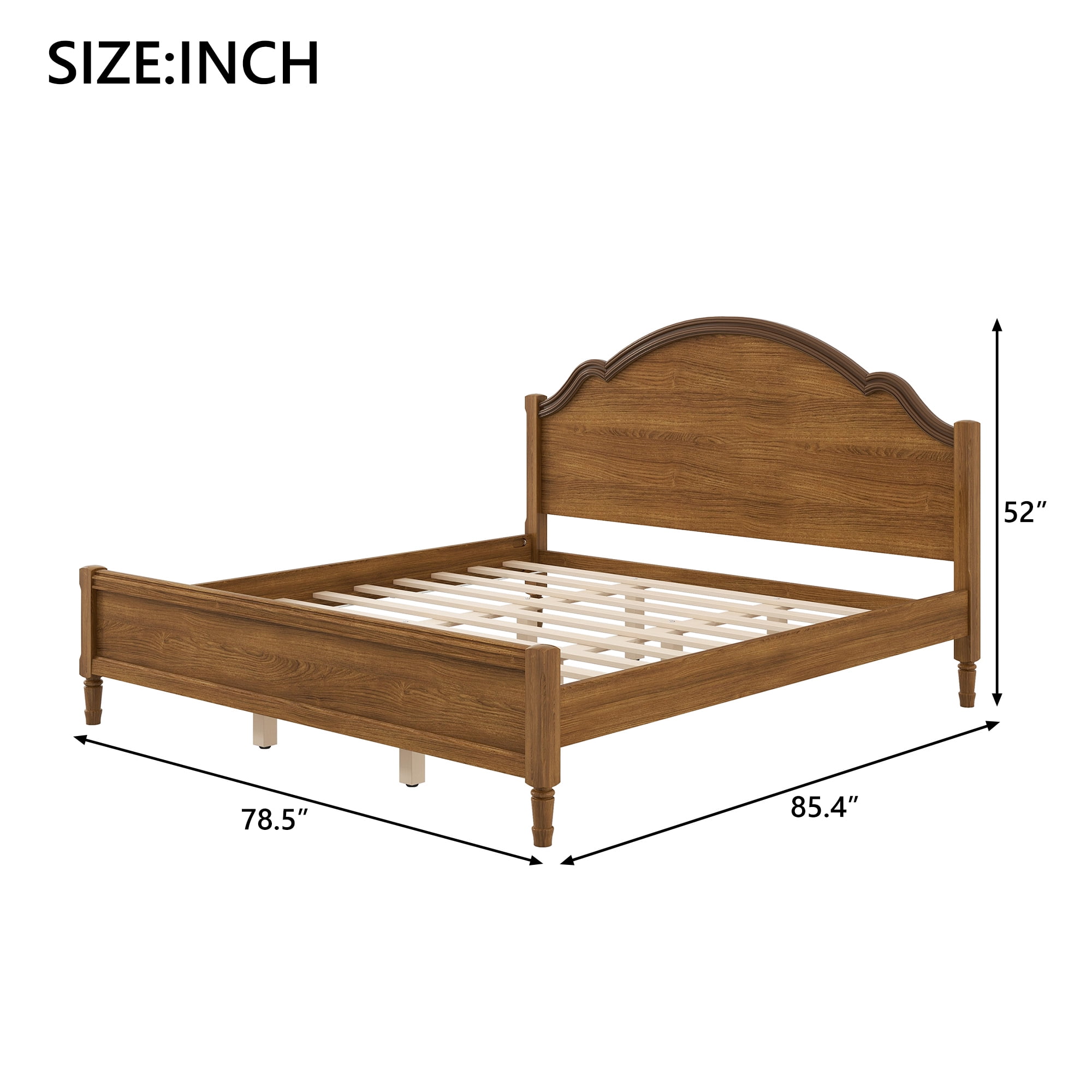 Euroco Wood King Size Platform Bed with Headboard, No Spring Box Needed, Walnut