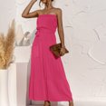 thumbnail image 4 of Off Shoulder Strapless Sleeveless Dress Solid Color Summer Party Coverup Flowy Maxi Dress Hot Pink Size XL, 4 of 9
