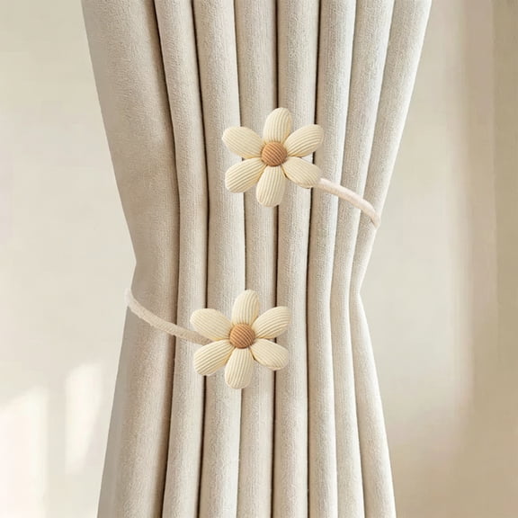 Byujiro 2 Pack Flower Shaped Twist Curtain Tie Backs, Flexible Bendable Drape Binding Straps, Cute Floral Window Curtain Holdback Rings, Reusable No Punch Curtain Organizer Clips