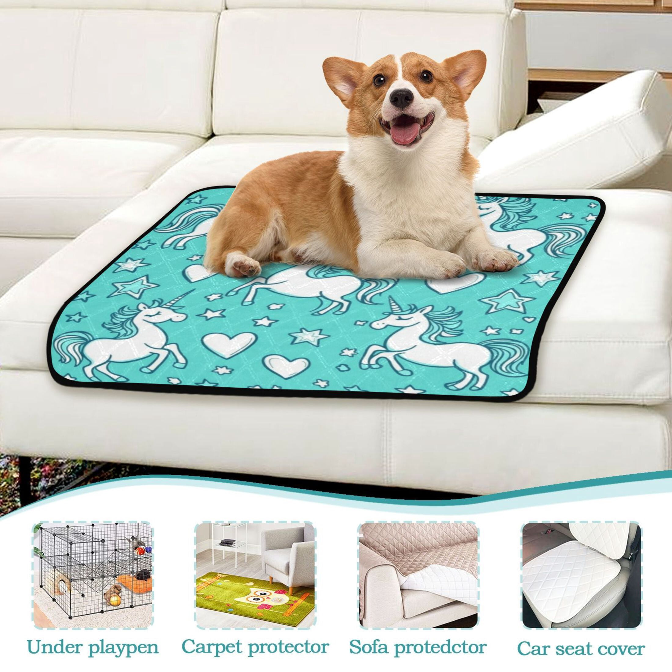 Qxltty A Pattern with Cute Cartoon Unicorns Cat litter Pads Pet Set of 2 Diaper Mats Center Anti-leakage Layer Absorbent Soft and Comfortable