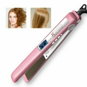 Pro KIPOZI Hair Straightener Curling Iron 2 in 1 Nano-Titanium LCD Display Pink