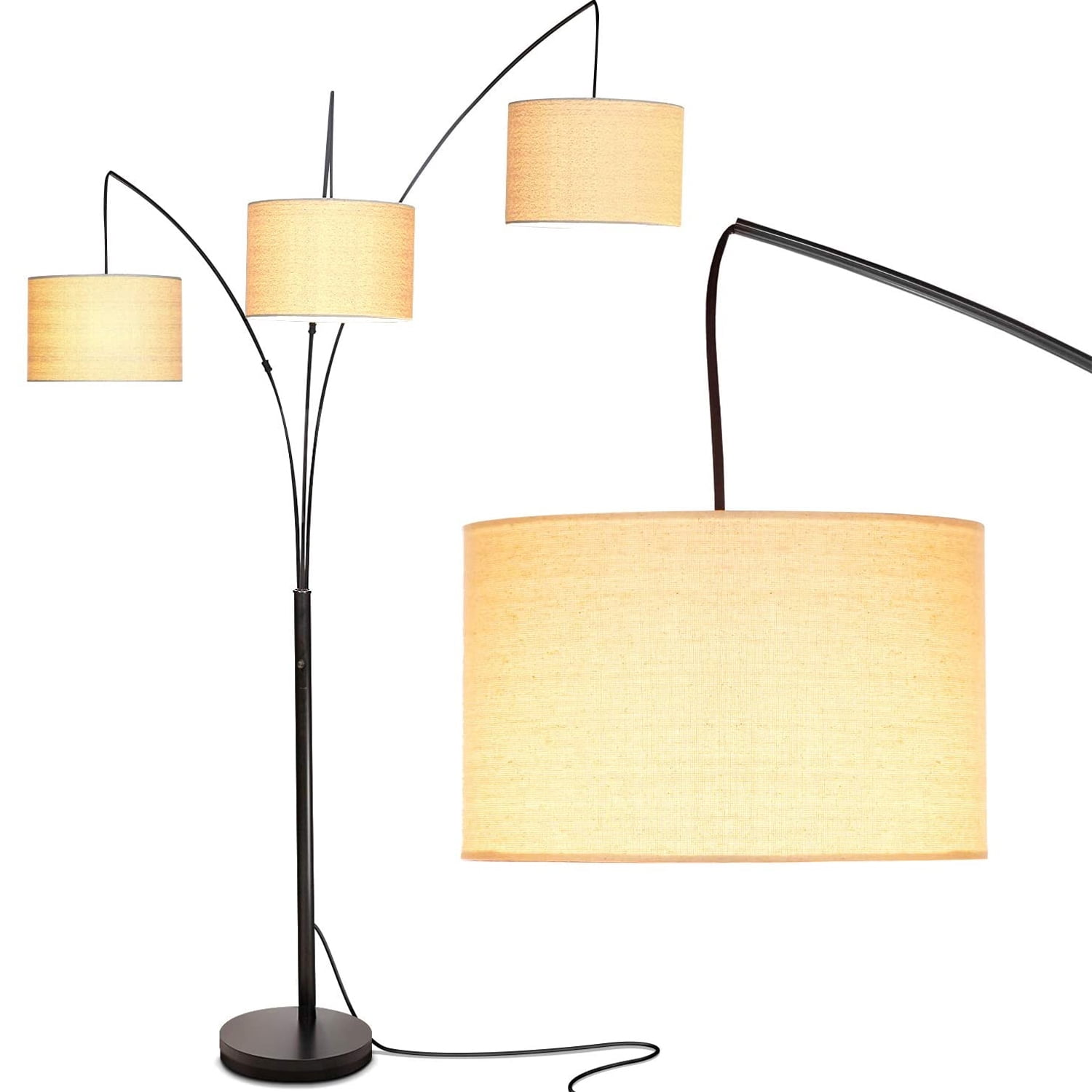 Brightech Trilage 9.5 Watt LED Bulb 3 Lights with Shades Arc Floor Lamp