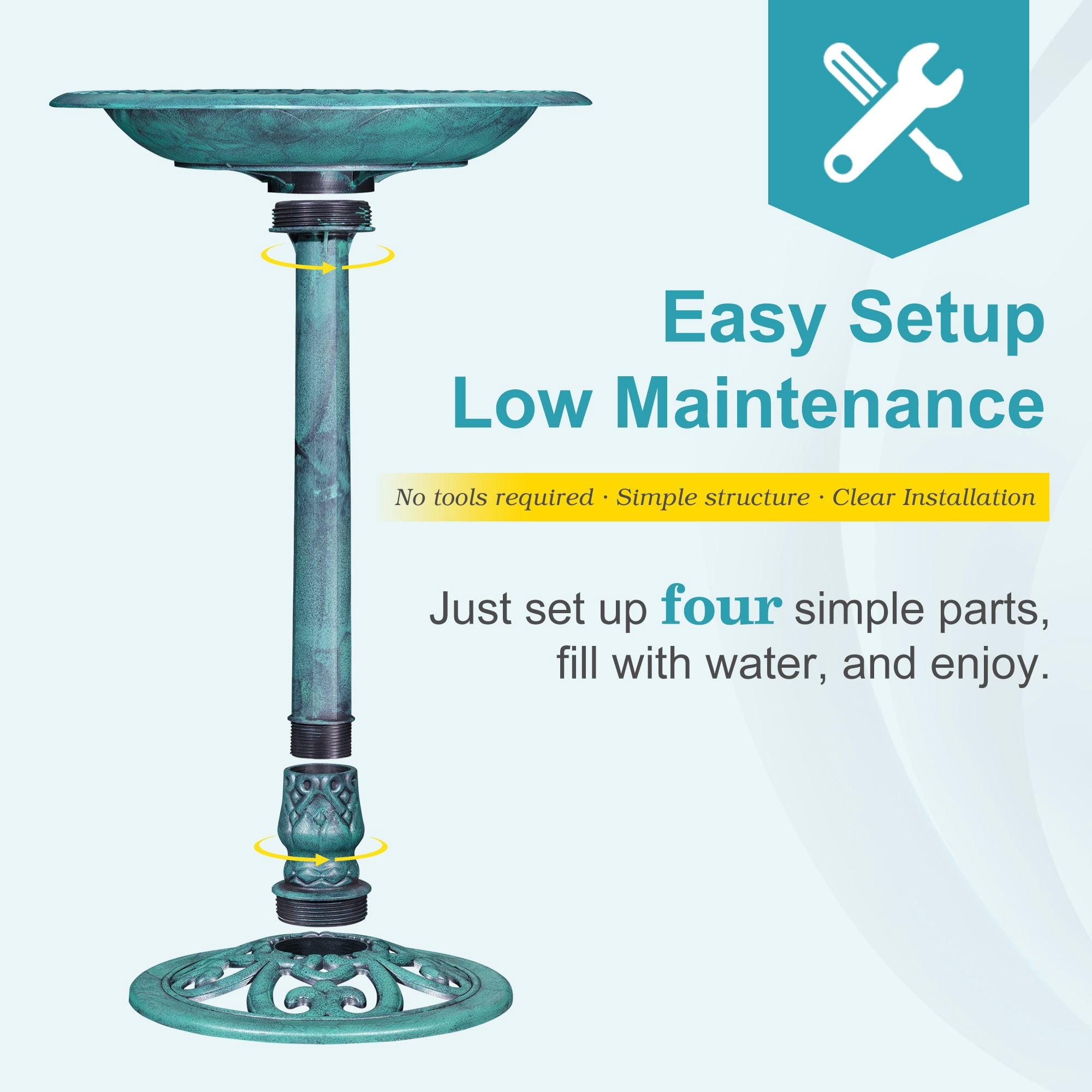 VECELO 28" Height Pedestal Birdbath Outdoor Garden Decor, Vintage Yard Art Bird Baths, Green