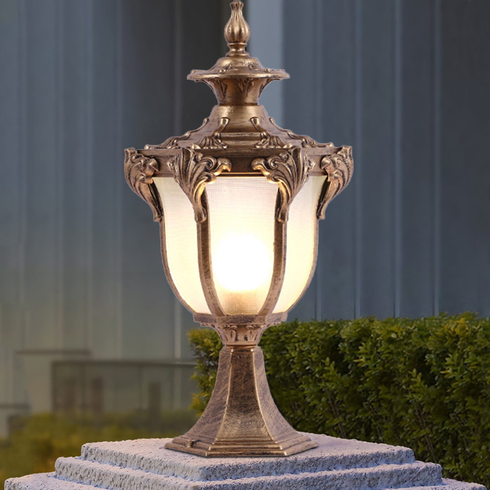 20*41cm Outdoor Post Light Lamp FixtureBronze Vintage Bronze Lantern Garden Gate Column Lamp with Stable Base