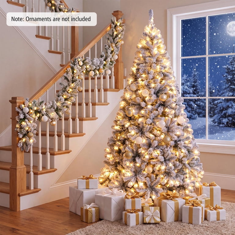 Costway 7.5 ft Snow Flocked Artificial Christmas Tree, Prelit with